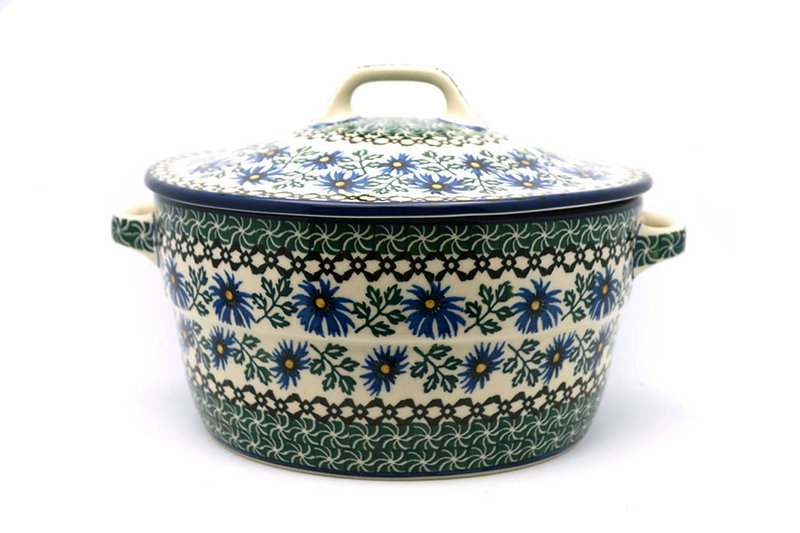 Ceramika Artystyczna Polish Pottery Baker - Round Covered Casserole - Blue Chicory 278-976a (Ceramika Artystyczna)