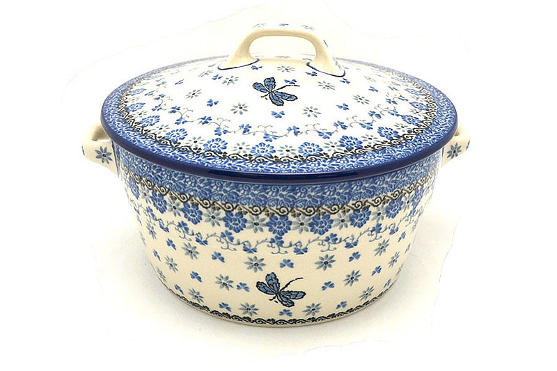 Polish Pottery Baker - Round Covered Casserole - Dragonfly