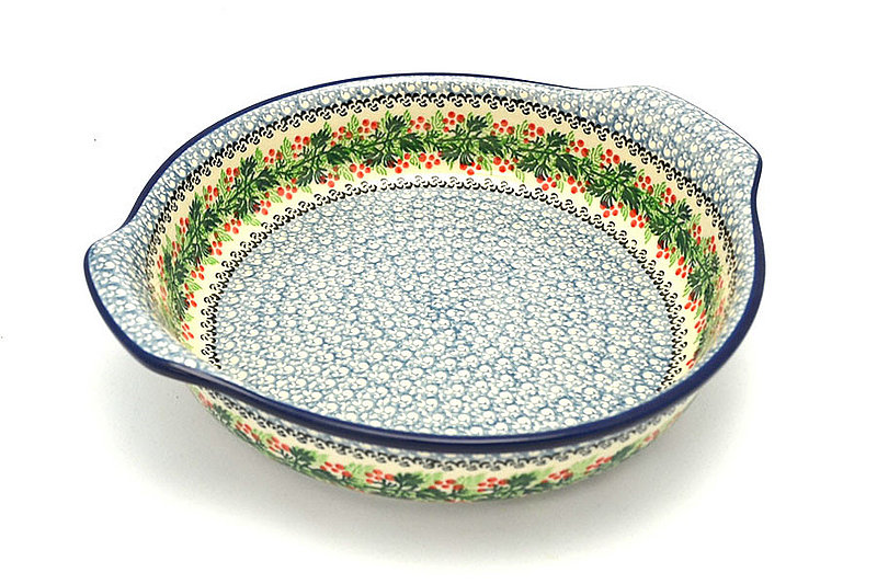 Polish Pottery Baker - Round with Grips - Large - Holly Berry