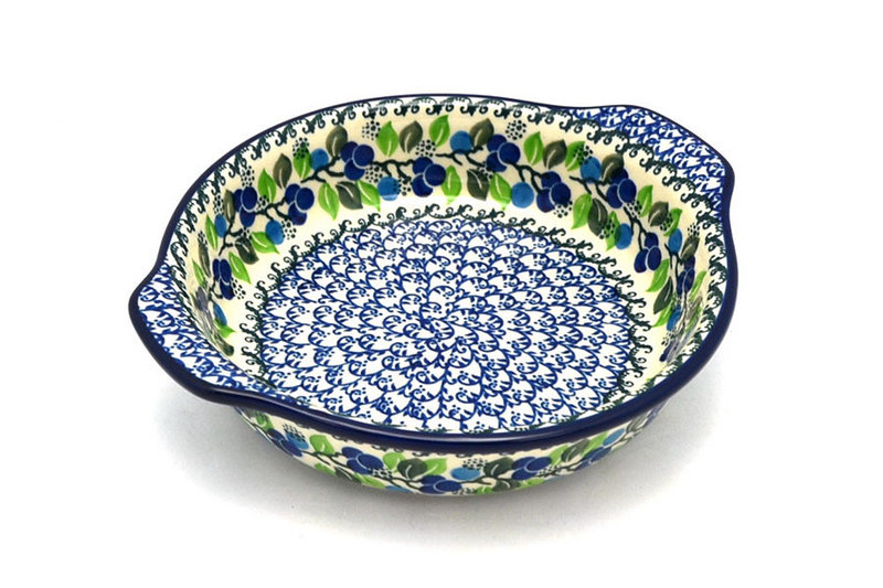 Polish Pottery Baker - Round with Grips - Medium - Blue Berries