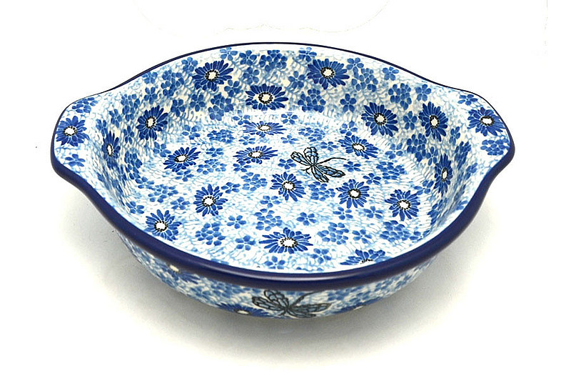 Ceramika Artystyczna Polish Pottery Baker - Round with Grips - Medium - Blue Dragonfly 141-2999a (Ceramika Artystyczna)