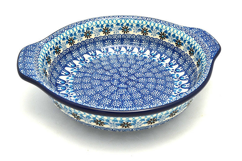 Polish Pottery Baker - Round with Grips - Medium - Blue Yonder