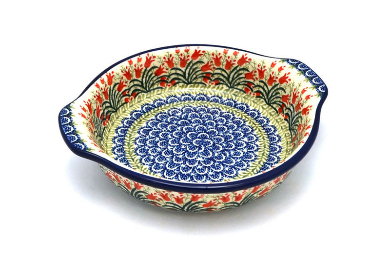 Ceramika Artystyczna Polish Pottery Baker - Round with Grips - Medium - Crimson Bells 141-1437a (Ceramika Artystyczna)