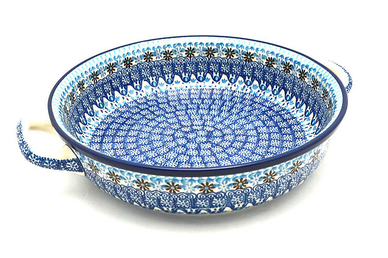 Ceramika Artystyczna Polish Pottery Baker - Round with Handles - 10" - Blue Yonder 420-2187a (Ceramika Artystyczna)