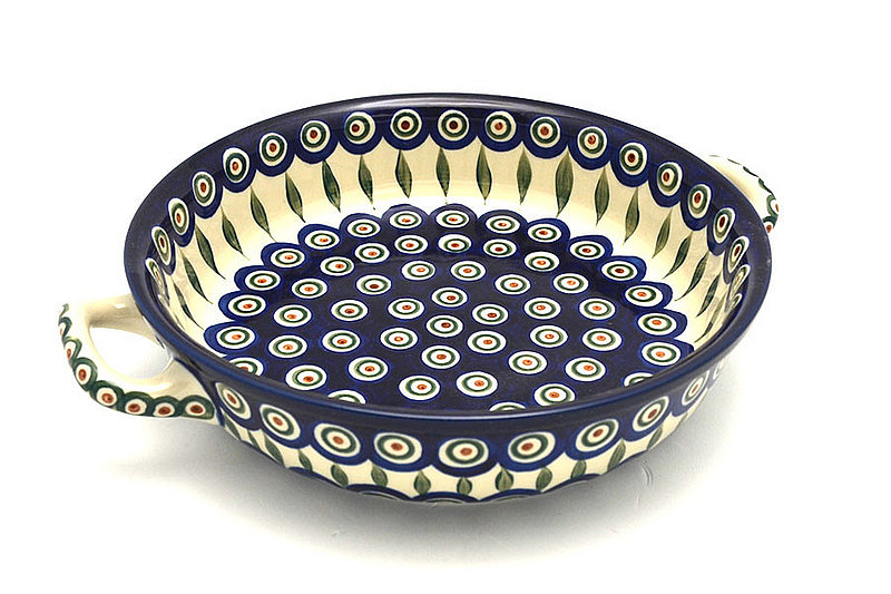 Ceramika Artystyczna Polish Pottery Baker - Round with Handles - 10" - Peacock 420-054a (Ceramika Artystyczna)