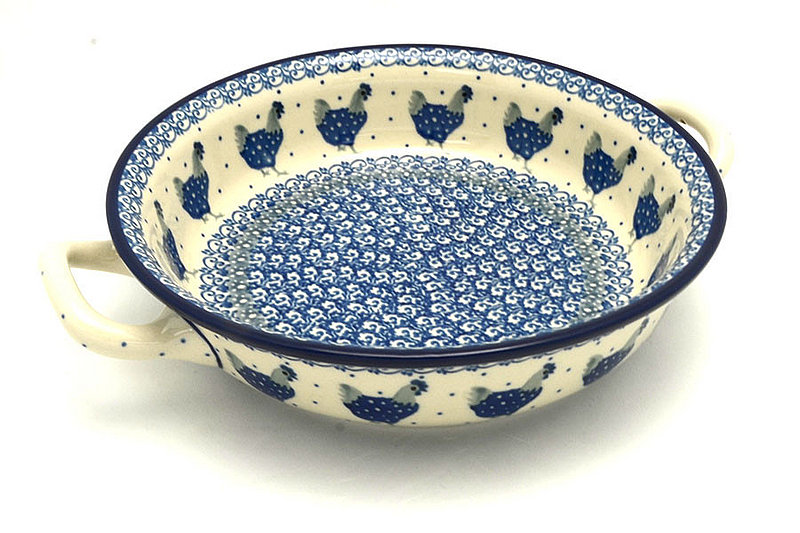 Ceramika Artystyczna Polish Pottery Baker - Round with Handles - 8" - Blue Hen 419-2597a (Ceramika Artystyczna)