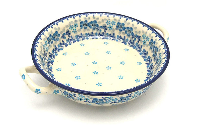 Polish Pottery Baker - Round with Handles -  8" - Flax Flower