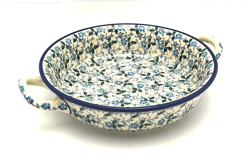 Polish Pottery Baker - Round with Handles -  8" - Forget-Me-Knot