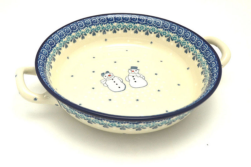 Ceramika Artystyczna Polish Pottery Baker - Round with Handles - 8" - Frost & Flurry 419-2793a (Ceramika Artystyczna)