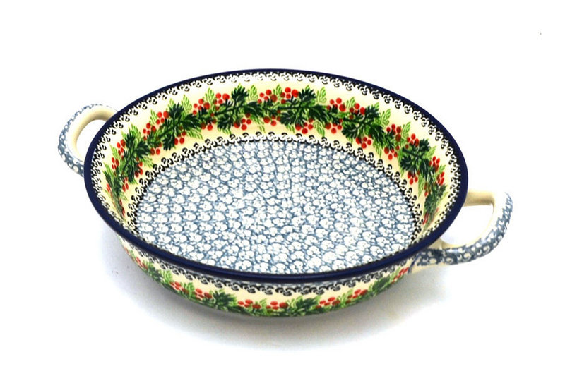 Polish Pottery Baker - Round with Handles -  8" - Holly Berry