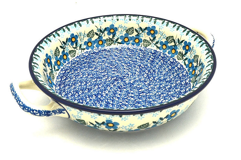 Ceramika Artystyczna Polish Pottery Baker - Round with Handles - 8" - Joyful Blue 419-2277a (Ceramika Artystyczna)