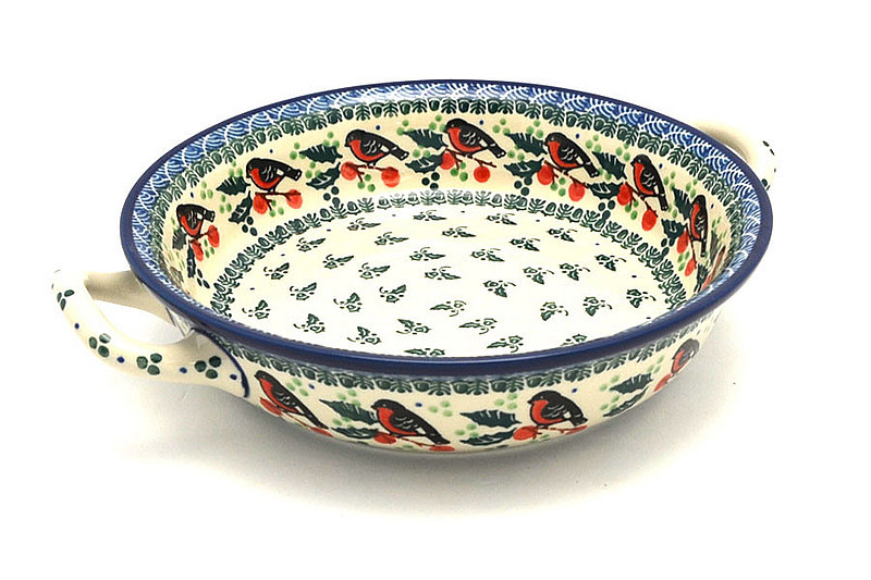 Ceramika Artystyczna Polish Pottery Baker - Round with Handles - 8" - Red Robin 419-1257a (Ceramika Artystyczna)