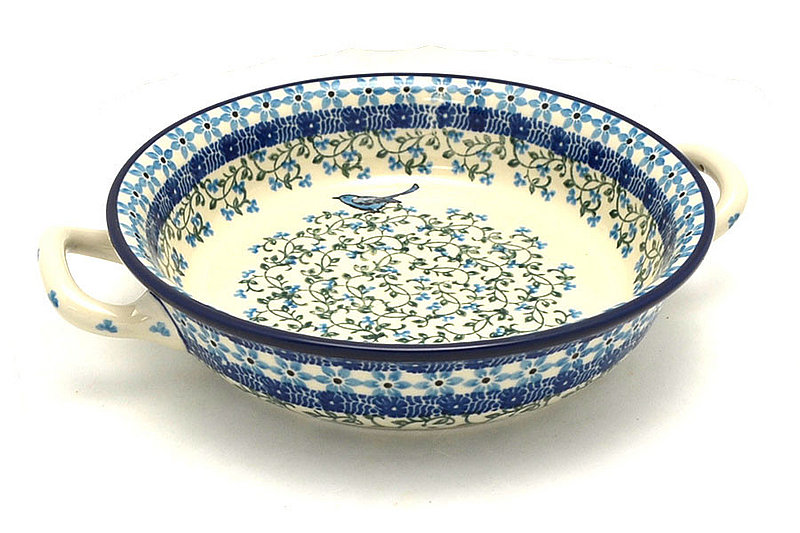 Polish Pottery Baker - Round with Handles -  8" - Song Bird