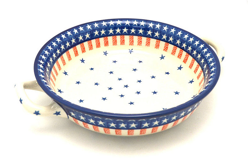 Ceramika Artystyczna Polish Pottery Baker - Round with Handles - 8" - Stars & Stripes 419-0179a (Ceramika Artystyczna)