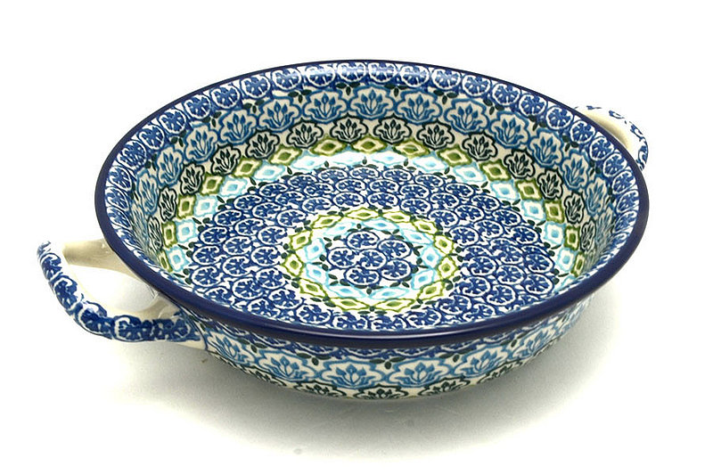 Polish Pottery Baker - Round with Handles -  8" - Tranquil Tide