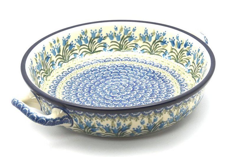 Ceramika Artystyczna Polish Pottery Baker - Round with Handles - Large - Blue Bells 420-1432a (Ceramika Artystyczna)