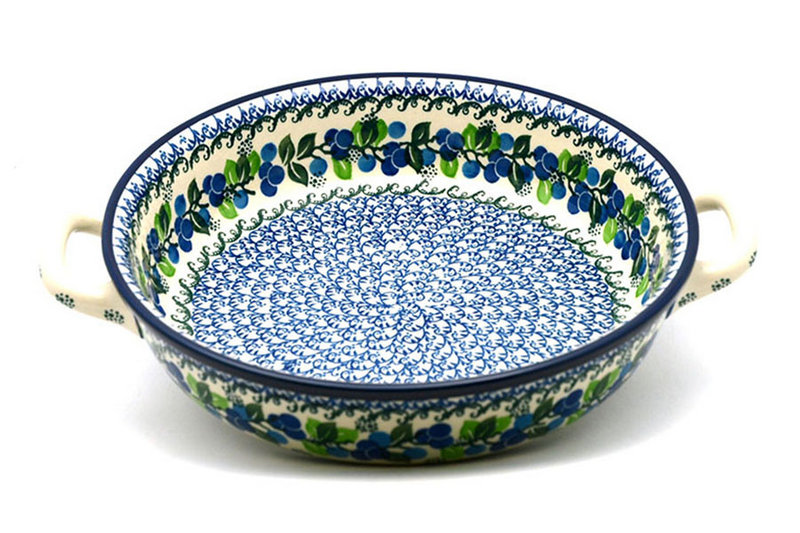 Ceramika Artystyczna Polish Pottery Baker - Round with Handles - Large - Blue Berries 420-1416a (Ceramika Artystyczna)
