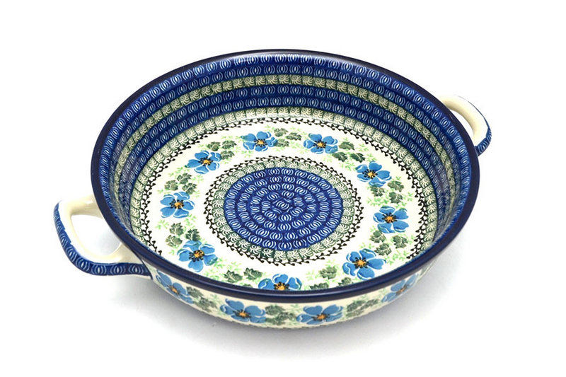Ceramika Artystyczna Polish Pottery Baker - Round with Handles - Large - Morning Glory 420-1915a (Ceramika Artystyczna)