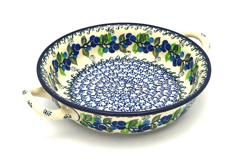 Ceramika Artystyczna Polish Pottery Baker - Round with Handles - Medium - Blue Berries 419-1416a (Ceramika Artystyczna)