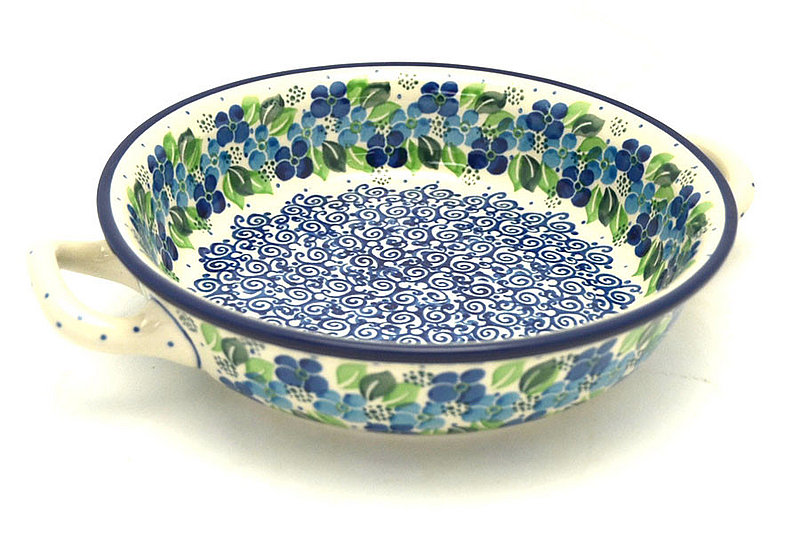 Ceramika Artystyczna Polish Pottery Baker - Round with Handles - Medium - Blue Phlox 419-1417a (Ceramika Artystyczna)