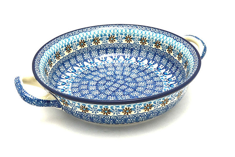 Polish Pottery Baker - Round with Handles - Medium - Blue Yonder