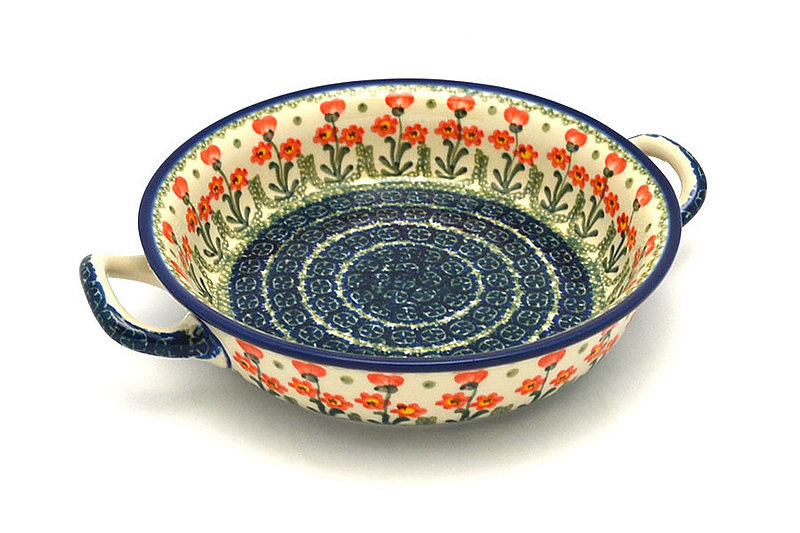 Ceramika Artystyczna Polish Pottery Baker - Round with Handles - Medium - Peach Spring Daisy 419-560a (Ceramika Artystyczna)