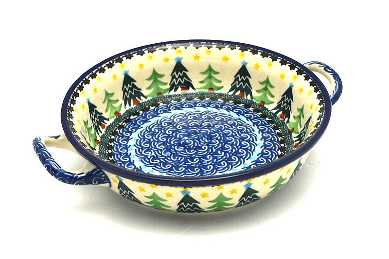 Ceramika Artystyczna Polish Pottery Baker - Round with Handles - Single Serve - Christmas Trees C40-1284a (Ceramika Artystyczna)