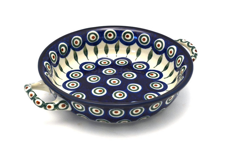 Ceramika Artystyczna Polish Pottery Baker - Round with Handles - Single Serve - Peacock C40-054a (Ceramika Artystyczna)