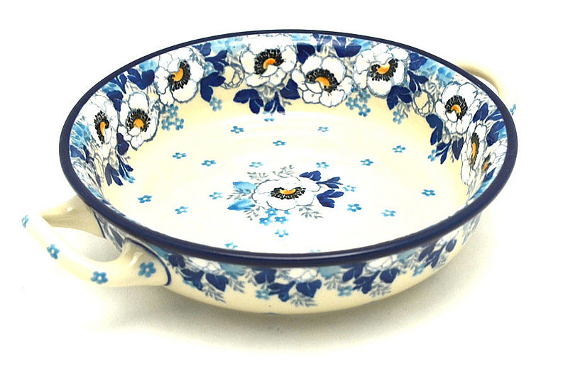 Ceramika Artystyczna Polish Pottery Baker - Round with Handles - Single Serve - White Poppy C40-2222a (Ceramika Artystyczna)