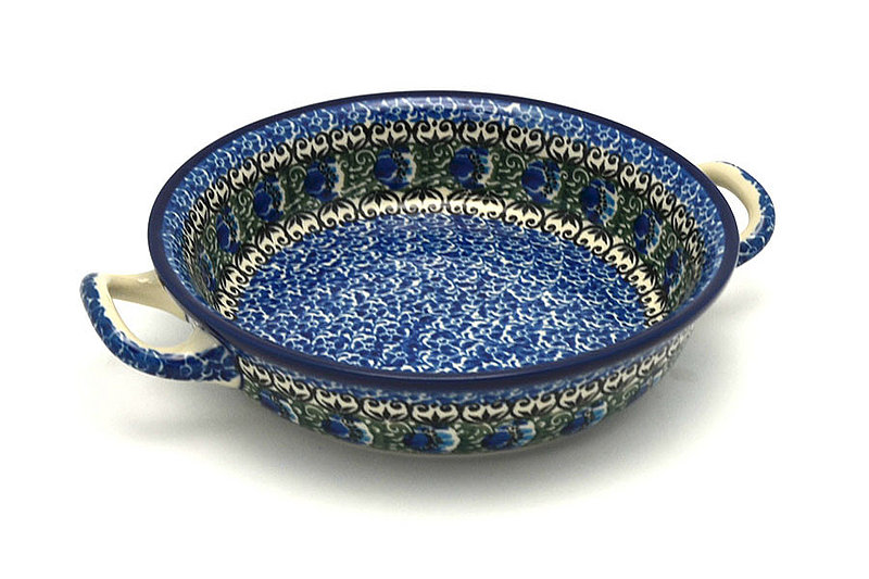 Ceramika Artystyczna Polish Pottery Baker - Round with Handles - Small - Peacock Feather C40-1513a (Ceramika Artystyczna)