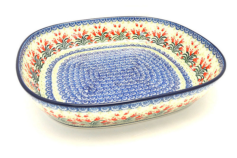 Ceramika Artystyczna Polish Pottery Baker - Rounded Rectangular - Crimson Bells 157-1437a (Ceramika Artystyczna)