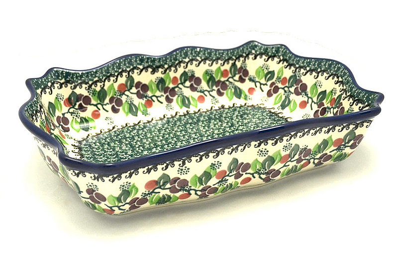 Ceramika Artystyczna Polish Pottery Baker - Scalloped Rectangular - Burgundy Berry Green A51-1415a (Ceramika Artystyczna)