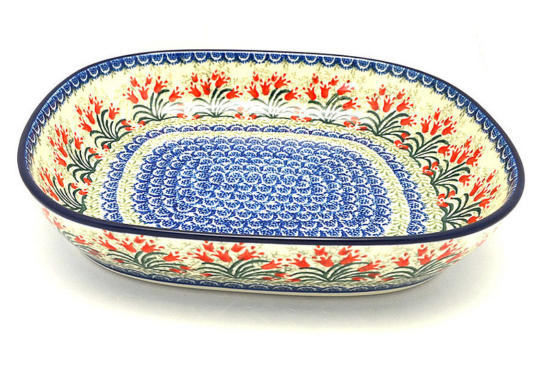 Ceramika Artystyczna Polish Pottery Baker - Shallow Rectangular - Large - Crimson Bells 156-1437a (Ceramika Artystyczna)