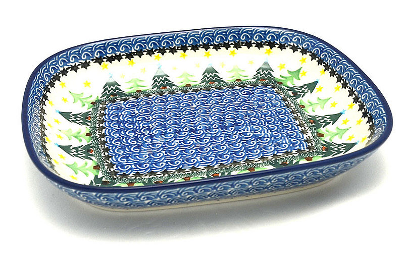 Ceramika Artystyczna Polish Pottery Baker - Shallow Rectangular - Small - Christmas Trees 159-1284a (Ceramika Artystyczna)