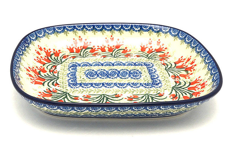 Ceramika Artystyczna Polish Pottery Baker - Shallow Rectangular - Small - Crimson Bells 159-1437a (Ceramika Artystyczna)