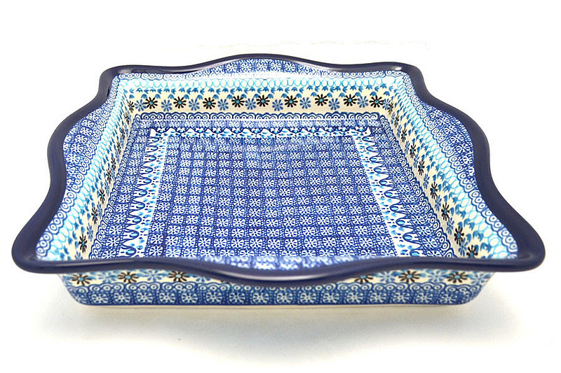 Polish Pottery Baker - Square with Fluted Edge - Blue Yonder