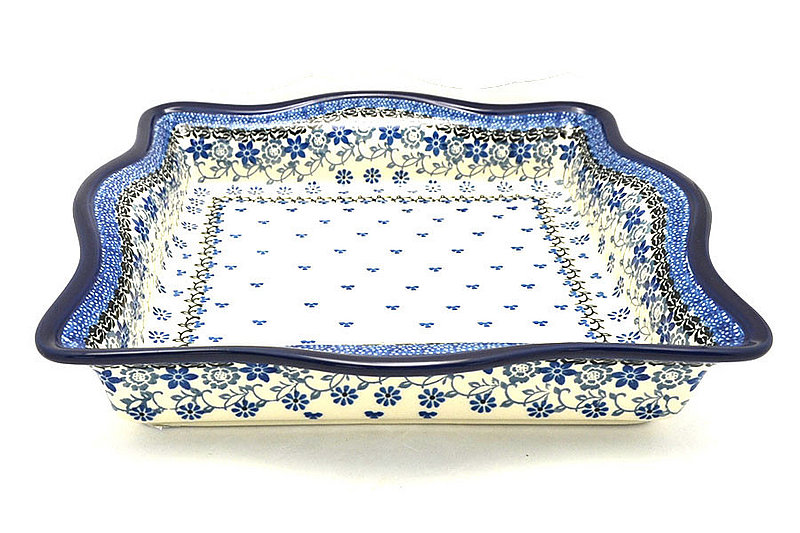 Polish Pottery Baker - Square with Fluted Edge - Silver Lace