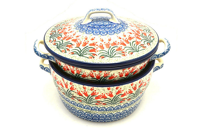 Ceramika Artystyczna Polish Pottery Bakeware Set - Crimson Bells S27-1437a (Ceramika Artystyczna)