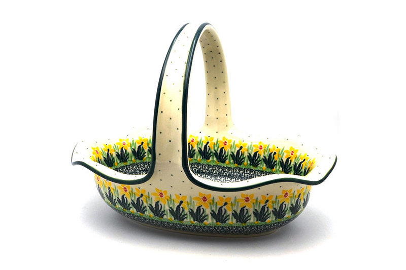 Ceramika Artystyczna Polish Pottery Basket - Large Oval - Daffodil 876-2122q (Ceramika Artystyczna)