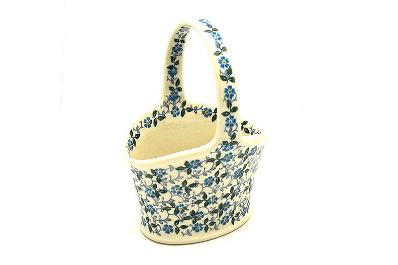 Ceramika Artystyczna Polish Pottery Basket - Small Hand - Forget-Me-Knot A30-2089a (Ceramika Artystyczna)