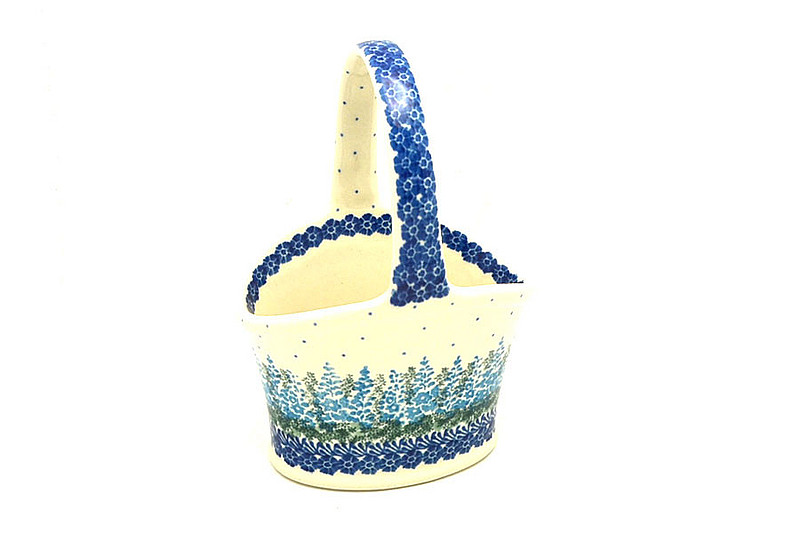 Ceramika Artystyczna Polish Pottery Basket - Small Hand - Virginia Blue Bells A30-3279a (Ceramika Artystyczna)