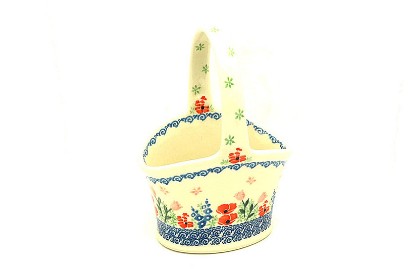 Ceramika Artystyczna Polish Pottery Basket - Small Hand - Whimsical Garden A30-3220a (Ceramika Artystyczna)