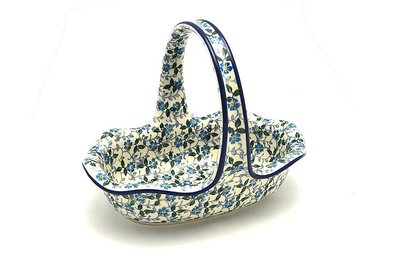 Ceramika Artystyczna Polish Pottery Basket -Small Oval - Forget-Me-Knot A21-2089a (Ceramika Artystyczna)