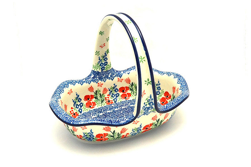 Ceramika Artystyczna Polish Pottery Basket -Small Oval - Whimsical Garden A21-3220a (Ceramika Artystyczna)