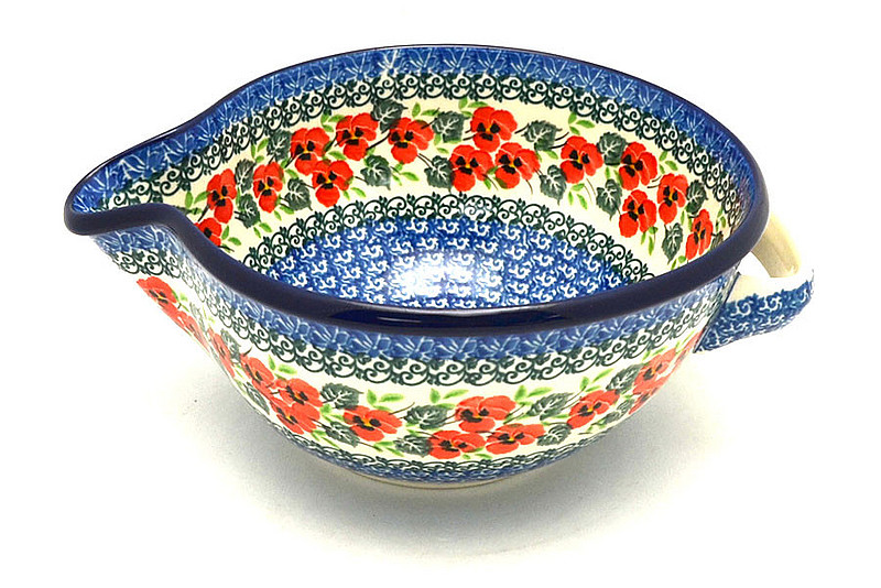 Ceramika Artystyczna Polish Pottery Batter Bowl - 1 quart - Red Pansy 240-2538a (Ceramika Artystyczna)