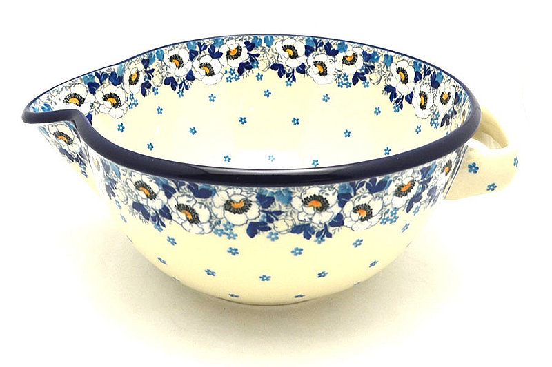 Ceramika Artystyczna Polish Pottery Batter Bowl - 2 quart - White Poppy 714-2222a (Ceramika Artystyczna)