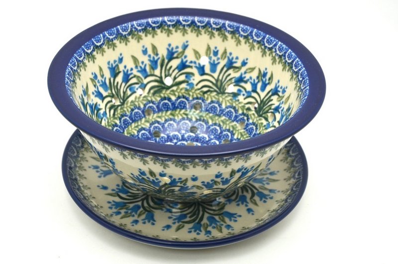 Ceramika Artystyczna Polish Pottery Berry Bowl with Saucer - Blue Bells 470-1432a (Ceramika Artystyczna)