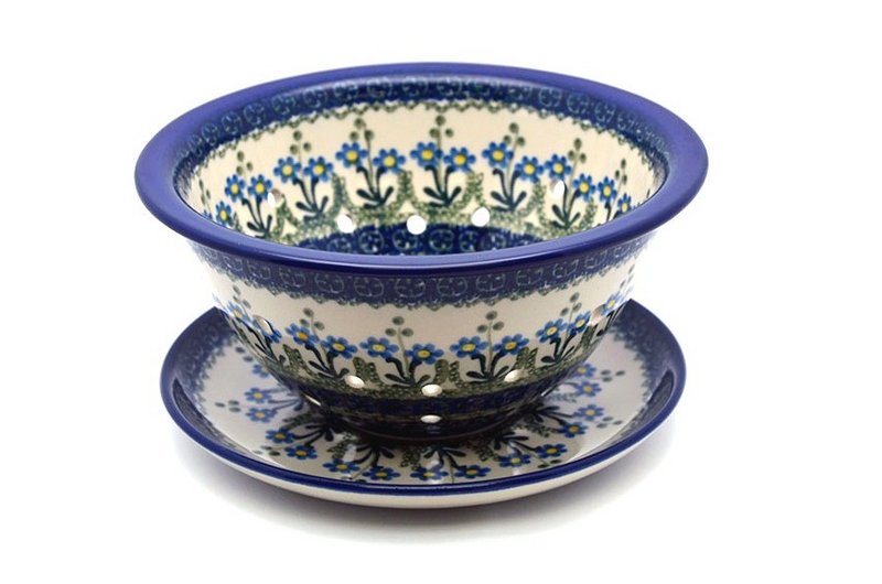 Ceramika Artystyczna Polish Pottery Berry Bowl with Saucer - Blue Spring Daisy 470-614a (Ceramika Artystyczna)