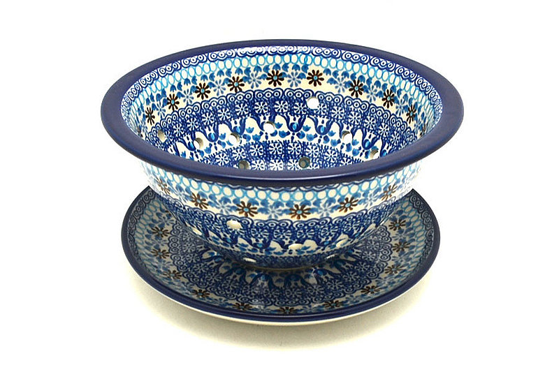 Polish Pottery Berry Bowl with Saucer - Blue Yonder