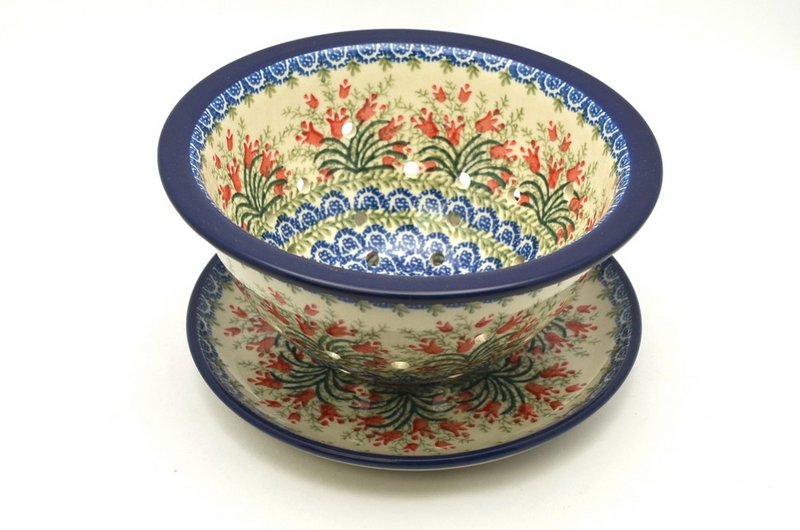 Ceramika Artystyczna Polish Pottery Berry Bowl with Saucer - Crimson Bells 470-1437a (Ceramika Artystyczna)